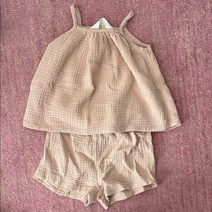 H&M 2-3Y Blush Pink muslin cotton gauze tank + shorts matching set